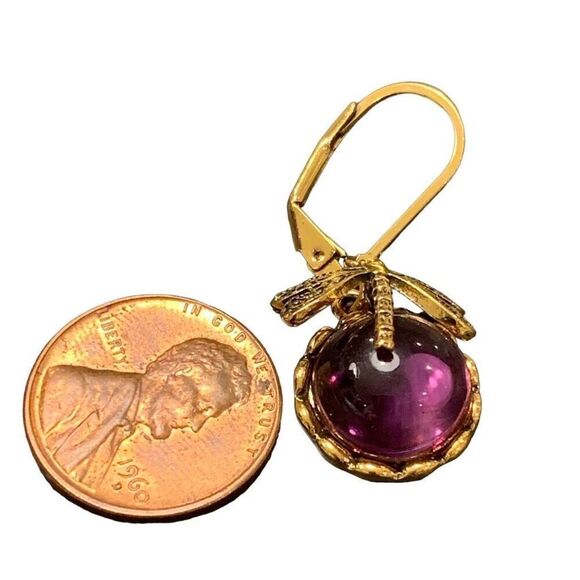 Purple Dragonfly Earrings Vintage Victorian Style Glass & Gold Metal Insect NEW - Picture 9 of 9